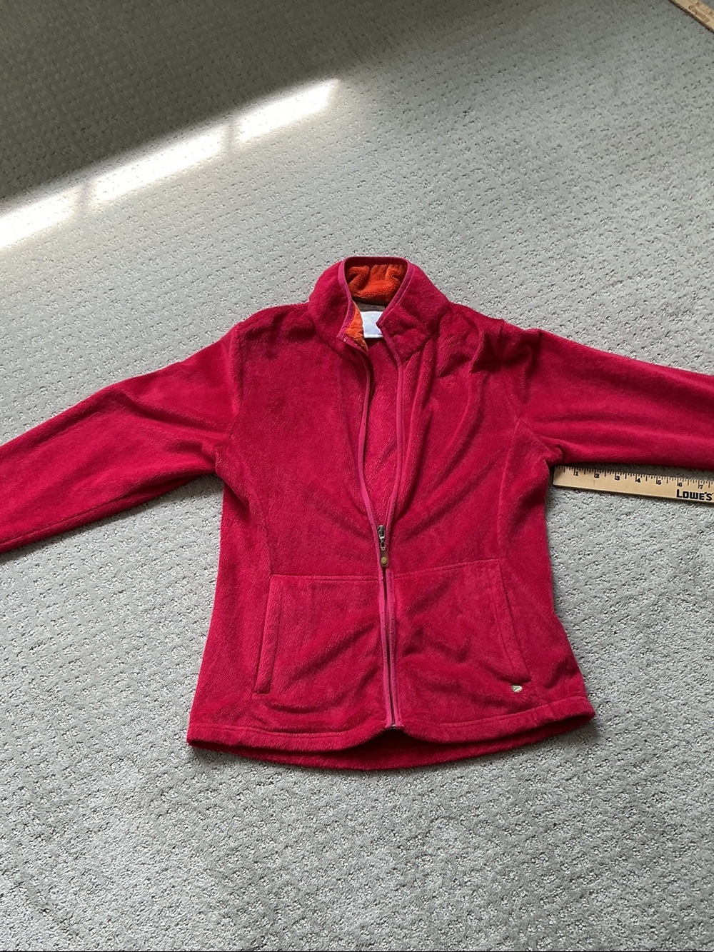 Dakini Hot coral red Pink Full-Zip Fleece Jacket with Orange collar Lining